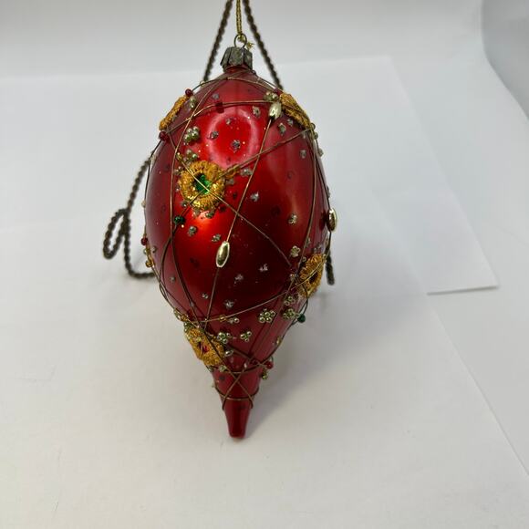 Vintage Red Glass Christmas Ornament Pin and Beaded Sequin Ornament Wire Wrap - Picture 1 of 11